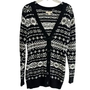 G.H. Bass Cardigan Sweater Tunic Small Deep V-neck Cotton Blend Nordic FairIsle